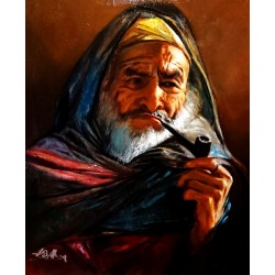 Alim Adilov: Old man smoking a pipe - 50x40cm