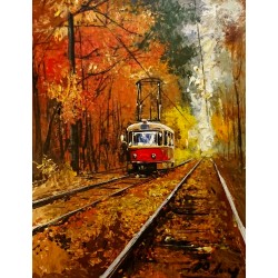 Alim Adilov: Red tram - 60x40cm