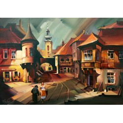 Ferenc Fassel L'ousa: Early evening street - 50x70cm